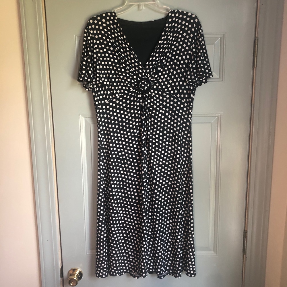 80s vintage black white polka dot cap sleeve dress